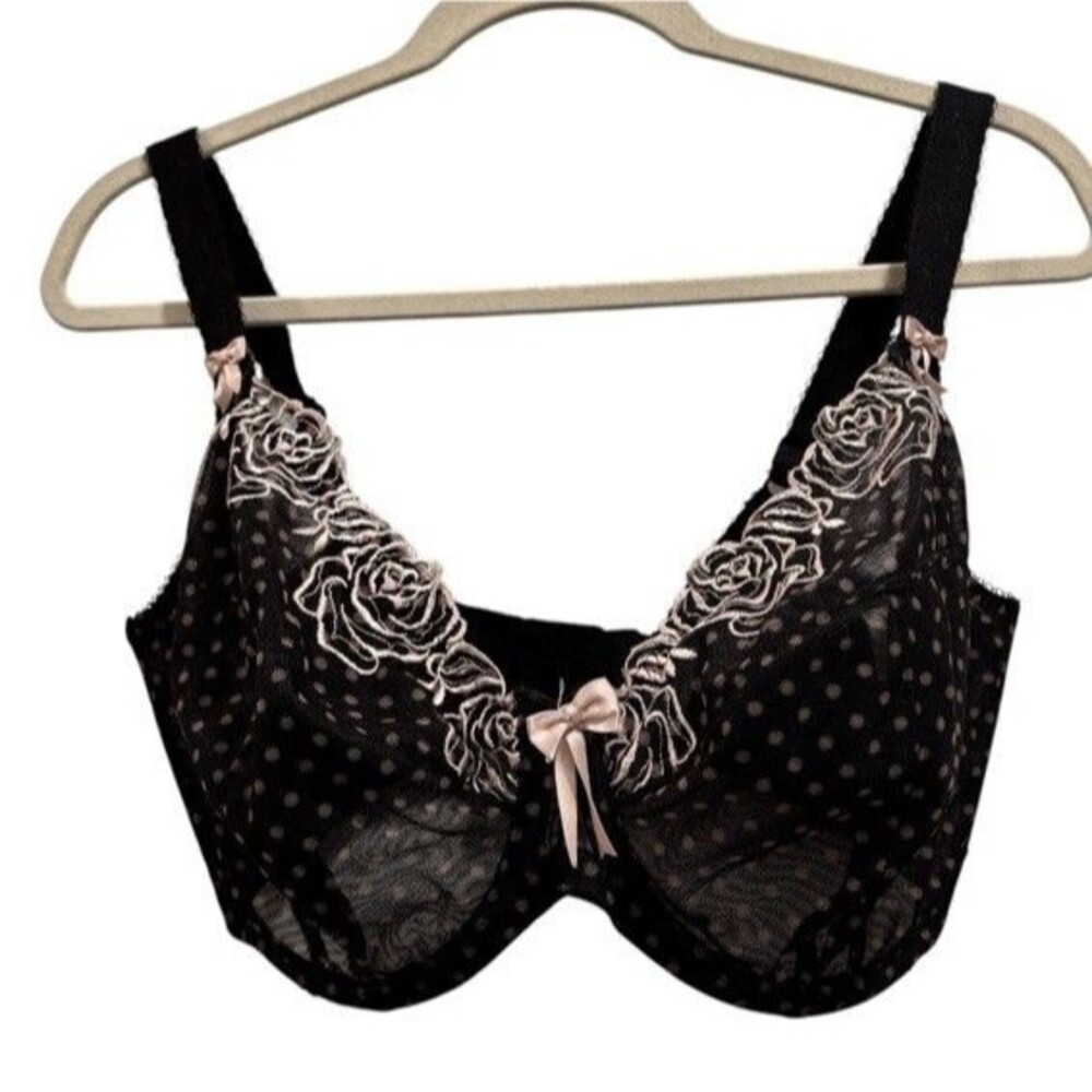 Elomi Bra Betty Underwire Plunge Sz 36HH Black Pink Polka Dot EL8170BLK *FLAW*